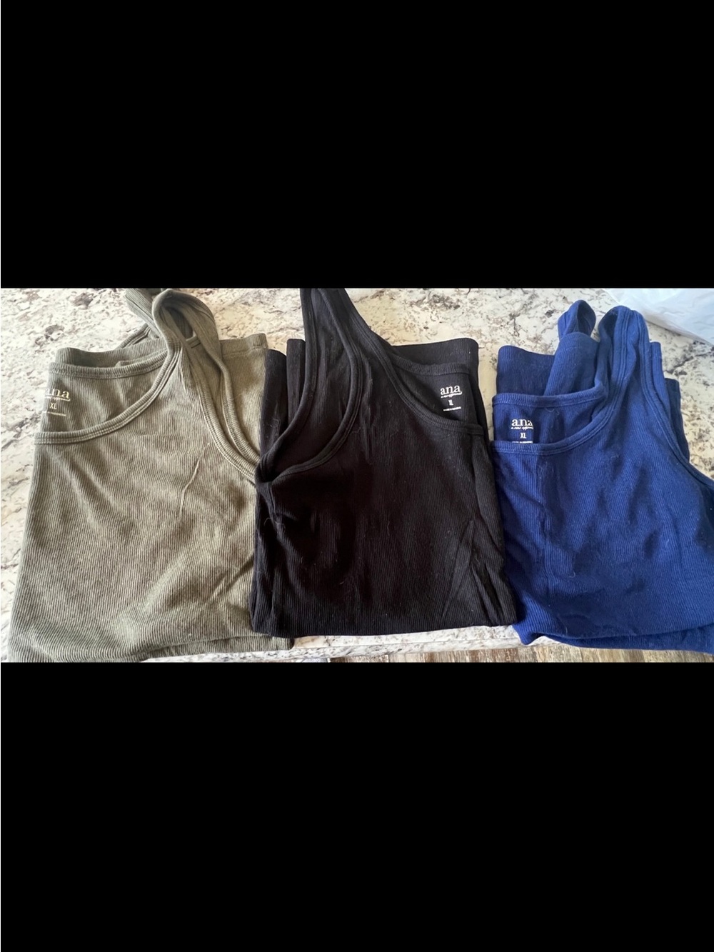 a.n.a Tank Top Trio in Olive, Black, and Royal Blue